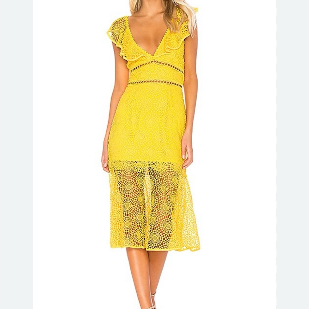 SAYLOR Yellow Lace Midi Dress